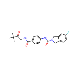 CC(C)(C)C(=O)CNC(=O)c1ccc(NC(=O)N2Cc3ccc(F)cc3C2)cc1 ZINC000167092161