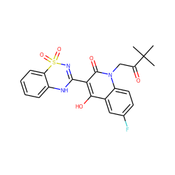 CC(C)(C)C(=O)Cn1c(=O)c(C2=NS(=O)(=O)c3ccccc3N2)c(O)c2cc(F)ccc21 ZINC000101077548