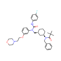 CC(C)(C)C(=O)N(Cc1ccccc1)[C@@H]1CCC[C@H](CN(C(=O)Nc2ccc(F)cc2)c2cccc(OCCN3CCOCC3)c2)C1 ZINC000036160574