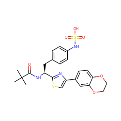 CC(C)(C)C(=O)N[C@@H](Cc1ccc(NS(=O)(=O)O)cc1)c1nc(-c2ccc3c(c2)OCCO3)cs1 ZINC000113898434