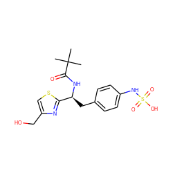 CC(C)(C)C(=O)N[C@@H](Cc1ccc(NS(=O)(=O)O)cc1)c1nc(CO)cs1 ZINC000114377665