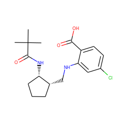 CC(C)(C)C(=O)N[C@H]1CCC[C@H]1CNc1cc(Cl)ccc1C(=O)O ZINC000584905079