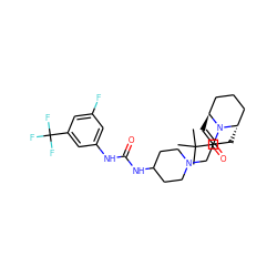 CC(C)(C)C(=O)N1[C@H]2C=C(CN3CCC(NC(=O)Nc4cc(F)cc(C(F)(F)F)c4)CC3)C[C@H]1CCC2 ZINC000101132342