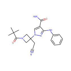 CC(C)(C)C(=O)N1CC(CC#N)(n2cc(C(N)=O)c(Nc3ccccc3)n2)C1 ZINC000220974553