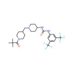 CC(C)(C)C(=O)N1CCC(CN2CCC(NC(=O)Nc3cc(C(F)(F)F)cc(C(F)(F)F)c3)CC2)CC1 ZINC000028979815