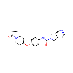 CC(C)(C)C(=O)N1CCC(Oc2ccc(NC(=O)N3Cc4ccncc4C3)cc2)CC1 ZINC000167950641