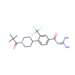 CC(C)(C)C(=O)N1CCC(c2ccc(C(=O)N=C(N)N)cc2C(F)(F)F)CC1 ZINC000095555946