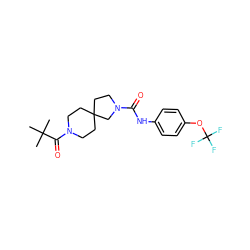 CC(C)(C)C(=O)N1CCC2(CCN(C(=O)Nc3ccc(OC(F)(F)F)cc3)C2)CC1 ZINC000096285153