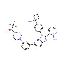 CC(C)(C)C(=O)N1CCN(c2cccc(-c3ccc4nc(-c5cccnc5N)n(-c5ccc(C6(N)CCC6)cc5)c4n3)c2)CC1 ZINC000169697646