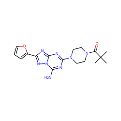 CC(C)(C)C(=O)N1CCN(c2nc(N)n3nc(-c4ccco4)nc3n2)CC1 ZINC000082156760