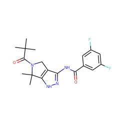 CC(C)(C)C(=O)N1Cc2c(NC(=O)c3cc(F)cc(F)c3)n[nH]c2C1(C)C ZINC000038827189