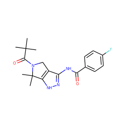 CC(C)(C)C(=O)N1Cc2c(NC(=O)c3ccc(F)cc3)n[nH]c2C1(C)C ZINC000003820694