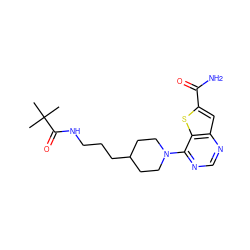 CC(C)(C)C(=O)NCCCC1CCN(c2ncnc3cc(C(N)=O)sc23)CC1 ZINC000095590020