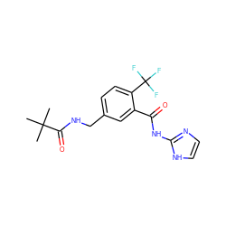 CC(C)(C)C(=O)NCc1ccc(C(F)(F)F)c(C(=O)Nc2ncc[nH]2)c1 ZINC000168767595