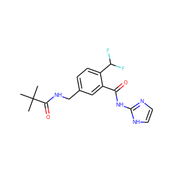 CC(C)(C)C(=O)NCc1ccc(C(F)F)c(C(=O)Nc2ncc[nH]2)c1 ZINC000168785243