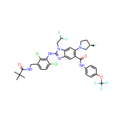 CC(C)(C)C(=O)NCc1ccc(Cl)c(Nc2nc3cc(C(=O)Nc4ccc(OC(F)(F)F)cc4)c(N4CC[C@@H](F)C4)cc3n2CC(F)F)c1Cl ZINC000165384499