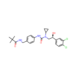 CC(C)(C)C(=O)NCc1ccc(NC(=O)N(C[C@@H](O)c2ccc(Cl)c(Cl)c2)C2CC2)cc1 ZINC000026638405