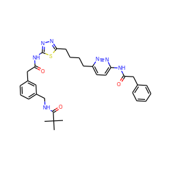 CC(C)(C)C(=O)NCc1cccc(CC(=O)Nc2nnc(CCCCc3ccc(NC(=O)Cc4ccccc4)nn3)s2)c1 ZINC000169698492