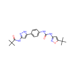 CC(C)(C)C(=O)Nc1cc(-c2ccc(NC(=O)Nc3cc(C(C)(C)C)on3)cc2)[nH]n1 ZINC000653836253