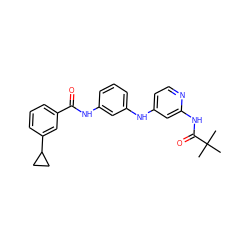 CC(C)(C)C(=O)Nc1cc(Nc2cccc(NC(=O)c3cccc(C4CC4)c3)c2)ccn1 ZINC000653853278