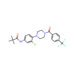 CC(C)(C)C(=O)Nc1ccc(N2CCN(C(=O)c3ccc(C(F)(F)F)cc3)CC2)c(Cl)c1 ZINC000043120531