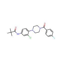 CC(C)(C)C(=O)Nc1ccc(N2CCN(C(=O)c3ccc(F)cc3)CC2)c(Cl)c1 ZINC000064548698