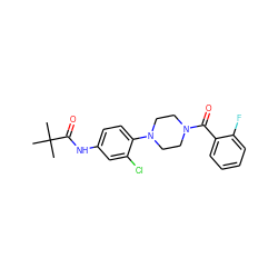 CC(C)(C)C(=O)Nc1ccc(N2CCN(C(=O)c3ccccc3F)CC2)c(Cl)c1 ZINC000064559300