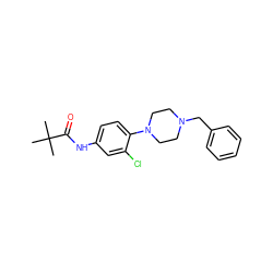 CC(C)(C)C(=O)Nc1ccc(N2CCN(Cc3ccccc3)CC2)c(Cl)c1 ZINC000064559267