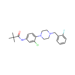 CC(C)(C)C(=O)Nc1ccc(N2CCN(Cc3ccccc3F)CC2)c(Cl)c1 ZINC000064559230