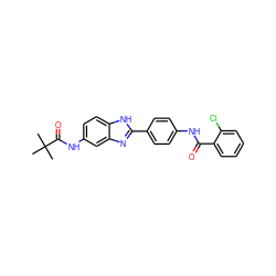 CC(C)(C)C(=O)Nc1ccc2[nH]c(-c3ccc(NC(=O)c4ccccc4Cl)cc3)nc2c1 ZINC000038147881