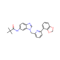 CC(C)(C)C(=O)Nc1ccc2ncn(Cc3cccc(-c4cccc5c4OCO5)n3)c2c1 ZINC000058592114