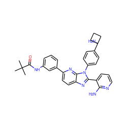 CC(C)(C)C(=O)Nc1cccc(-c2ccc3nc(-c4cccnc4N)n(-c4ccc(C5(N)CCC5)cc4)c3n2)c1 ZINC000169697634