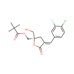 CC(C)(C)C(=O)OC[C@]1(CO)C/C(=C\c2ccc(Cl)c(F)c2)C(=O)O1 ZINC000040380085