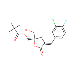 CC(C)(C)C(=O)OC[C@]1(CO)C/C(=C\c2ccc(F)c(Cl)c2)C(=O)O1 ZINC000040845517