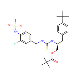 CC(C)(C)C(=O)OC[C@H](Cc1ccc(C(C)(C)C)cc1)NC(=S)NCc1ccc(NS(C)(=O)=O)c(F)c1 ZINC000084757609