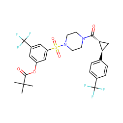 CC(C)(C)C(=O)Oc1cc(C(F)(F)F)cc(S(=O)(=O)N2CCN(C(=O)[C@@H]3C[C@H]3c3ccc(C(F)(F)F)cc3)CC2)c1 ZINC000049877943