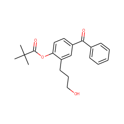 CC(C)(C)C(=O)Oc1ccc(C(=O)c2ccccc2)cc1CCCO ZINC000026003953