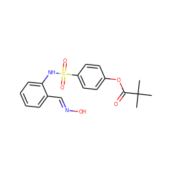 CC(C)(C)C(=O)Oc1ccc(S(=O)(=O)Nc2ccccc2/C=N/O)cc1 ZINC000473227486