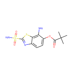 CC(C)(C)C(=O)Oc1ccc2nc(S(N)(=O)=O)sc2c1N ZINC000026497153