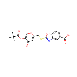 CC(C)(C)C(=O)Oc1coc(CSc2nc3cc(C(=O)O)ccc3o2)cc1=O ZINC000103240500