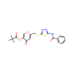 CC(C)(C)C(=O)Oc1coc(CSc2nnc(NC(=O)c3ccccc3)s2)cc1=O ZINC000103240522