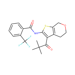 CC(C)(C)C(=O)c1c(NC(=O)c2ccccc2C(F)(F)F)sc2c1CCOC2 ZINC000095560600