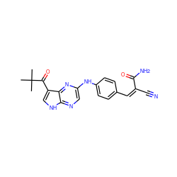 CC(C)(C)C(=O)c1c[nH]c2ncc(Nc3ccc(/C=C(/C#N)C(N)=O)cc3)nc12 ZINC000148948187