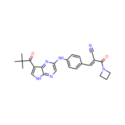 CC(C)(C)C(=O)c1c[nH]c2ncc(Nc3ccc(/C=C(\C#N)C(=O)N4CCC4)cc3)nc12 ZINC000148959721