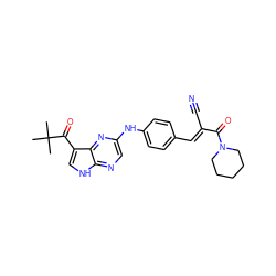 CC(C)(C)C(=O)c1c[nH]c2ncc(Nc3ccc(/C=C(\C#N)C(=O)N4CCCCC4)cc3)nc12 ZINC000148995714