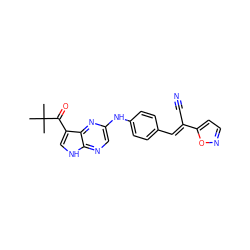 CC(C)(C)C(=O)c1c[nH]c2ncc(Nc3ccc(/C=C(\C#N)c4ccno4)cc3)nc12 ZINC000148956900