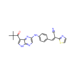 CC(C)(C)C(=O)c1c[nH]c2ncc(Nc3ccc(/C=C(\C#N)c4nccs4)cc3)nc12 ZINC000216876844