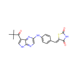 CC(C)(C)C(=O)c1c[nH]c2ncc(Nc3ccc(/C=C4\SC(=O)NC4=O)cc3)nc12 ZINC000205468872