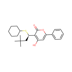 CC(C)(C)C[C@@H](SC1CCCCC1)c1c(O)cc(-c2ccccc2)oc1=O ZINC000013740586