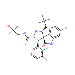 CC(C)(C)C[C@@H]1N[C@@H](C(=O)NCC(C)(C)O)[C@H](c2cccc(Cl)c2F)[C@]12C(=O)Nc1cc(Cl)ccc12 ZINC000096272614